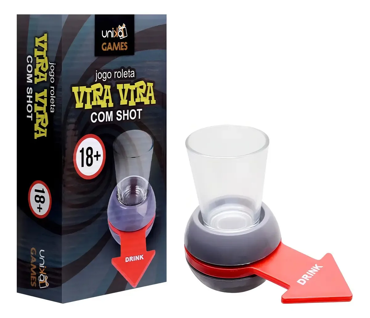 Jogo de Roleta Vira Vira da Unika Games com Copo de Shot para Bebidas