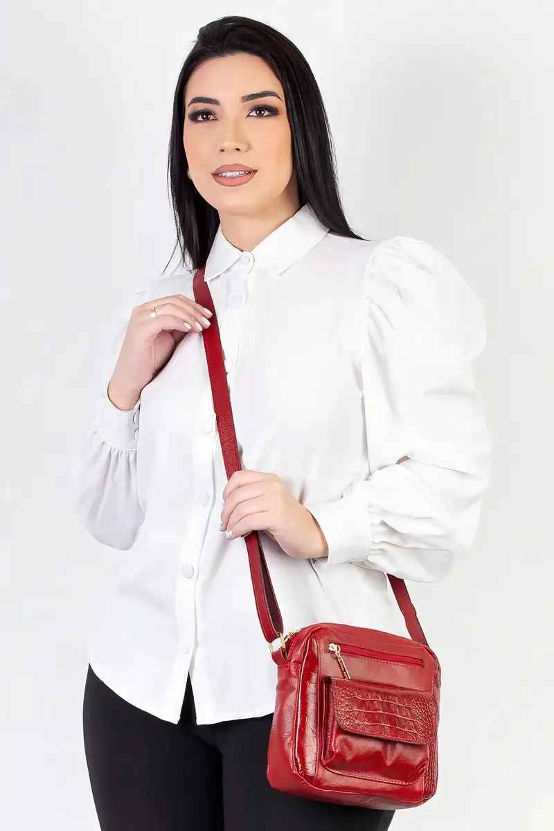 Bolsa Transversal Couro Croco Clarice 22x22x6cm