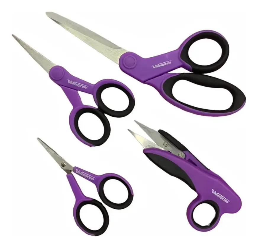 Kit De Tesouras Roxas Para Artesanato Com 04