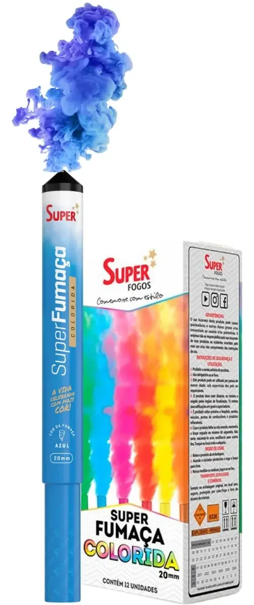 Kit 12un Bastão Fumaça Colorida Futebol Chá Revelação Ensaio Cor Azul
