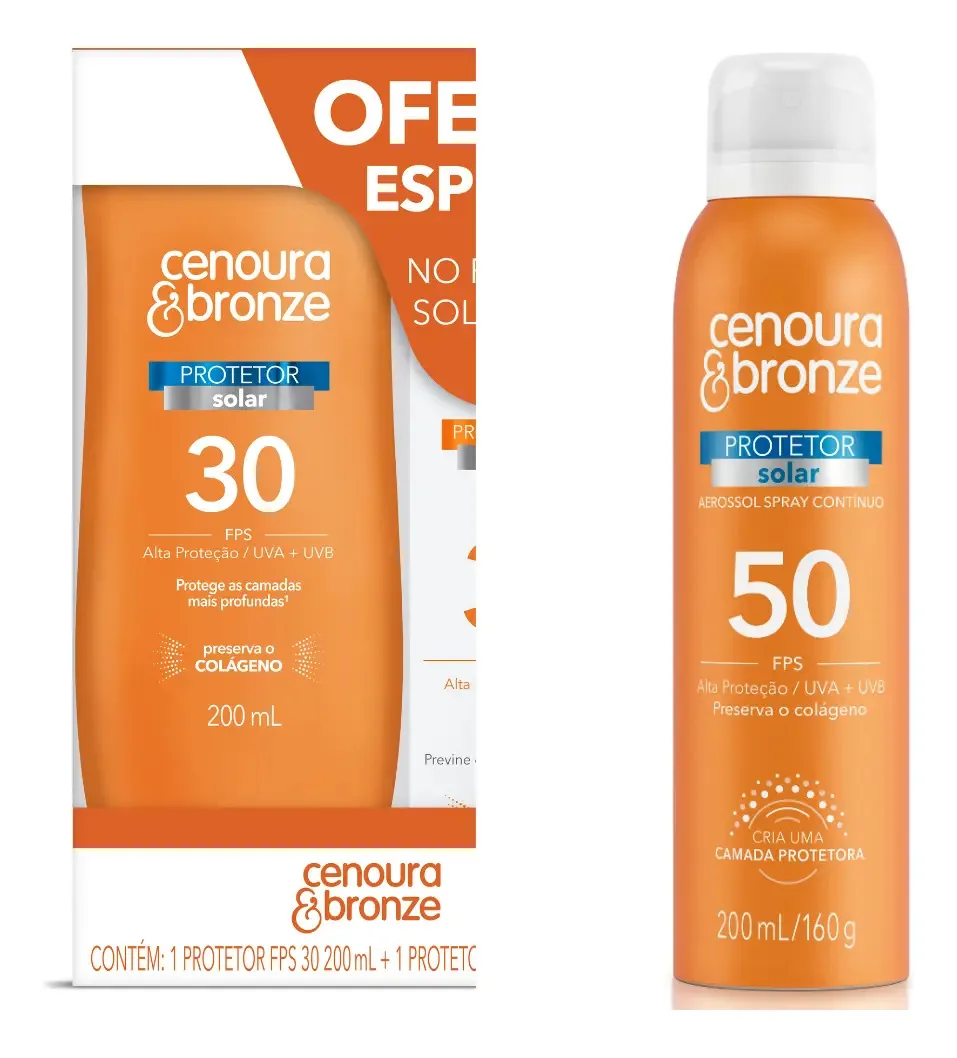 Kit Protetor Solar Facial Corporal Cenoura & Bronze