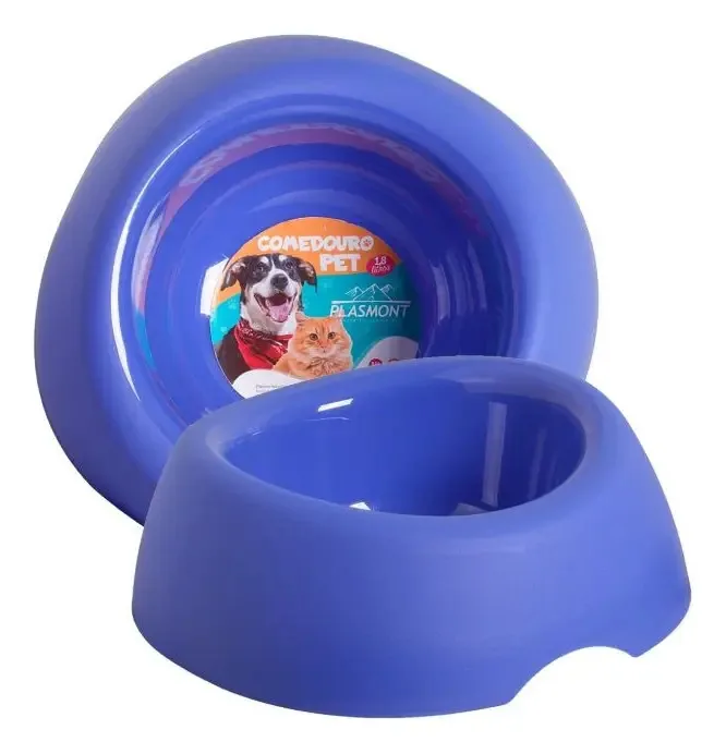 Kit 2 Comedouros Ração Pets Resistentes 1,800ml Cor Azul