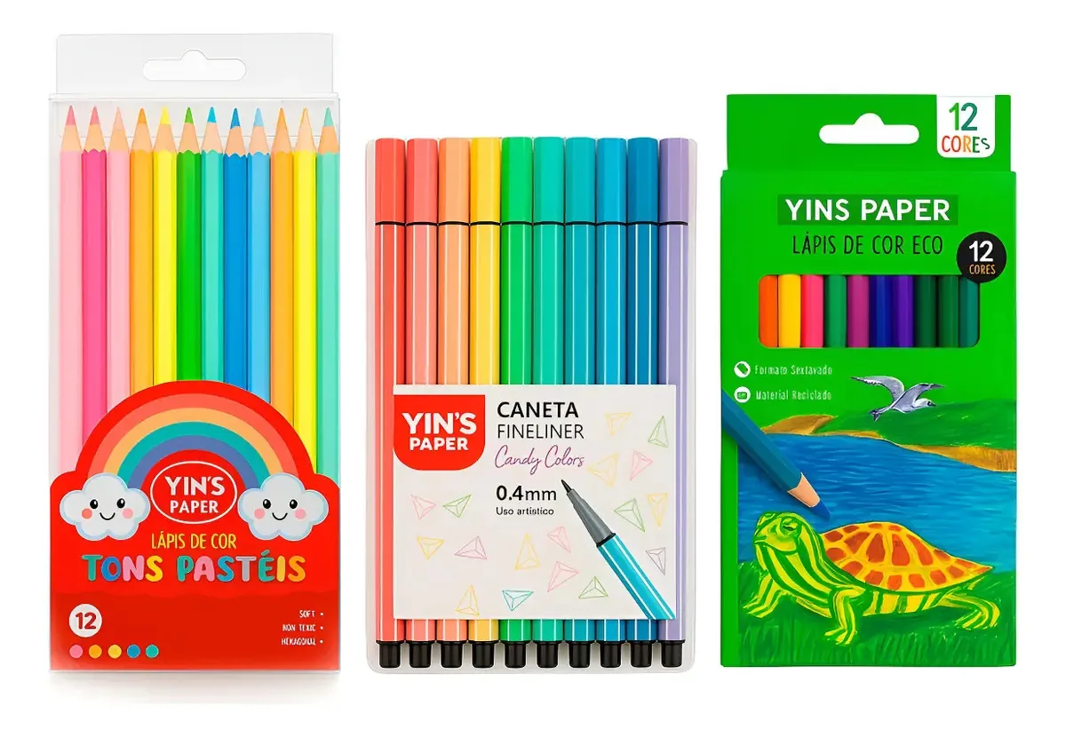 Kit 12 Lápis Tom Pastel Faber + 10 Fineliner +12 Lápis Cores Marcação Tons Pastéis