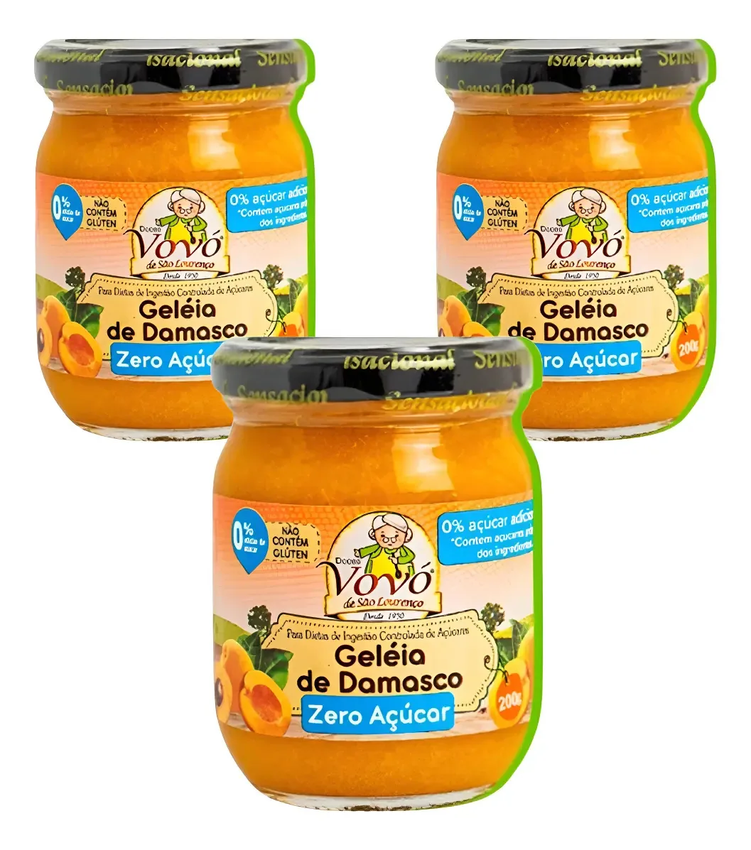 Kit 3 Geleia De Damasco Zero Acucar 200g Doces Vovó