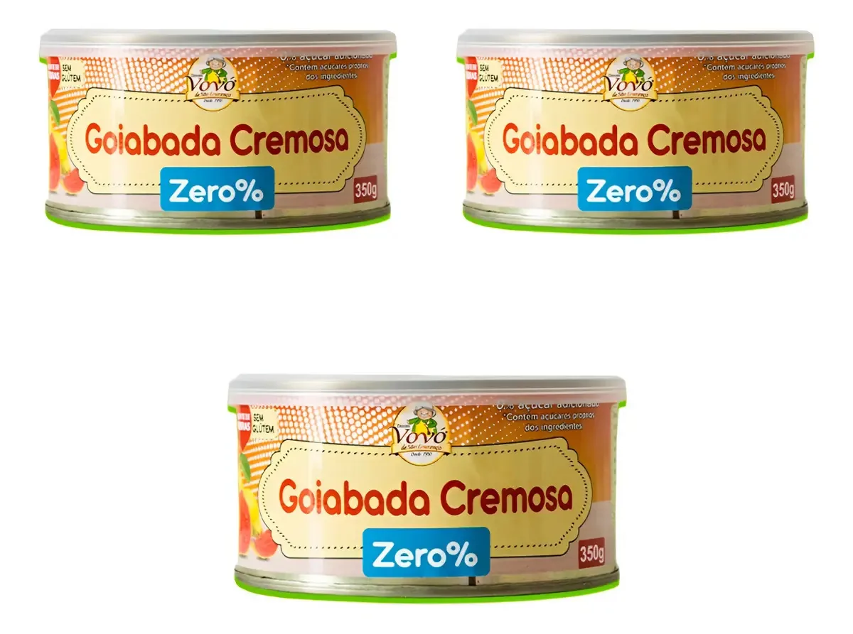 Kit 3 Goiabada Cremosa Lata 350g Zero Acucar Doces Vovó