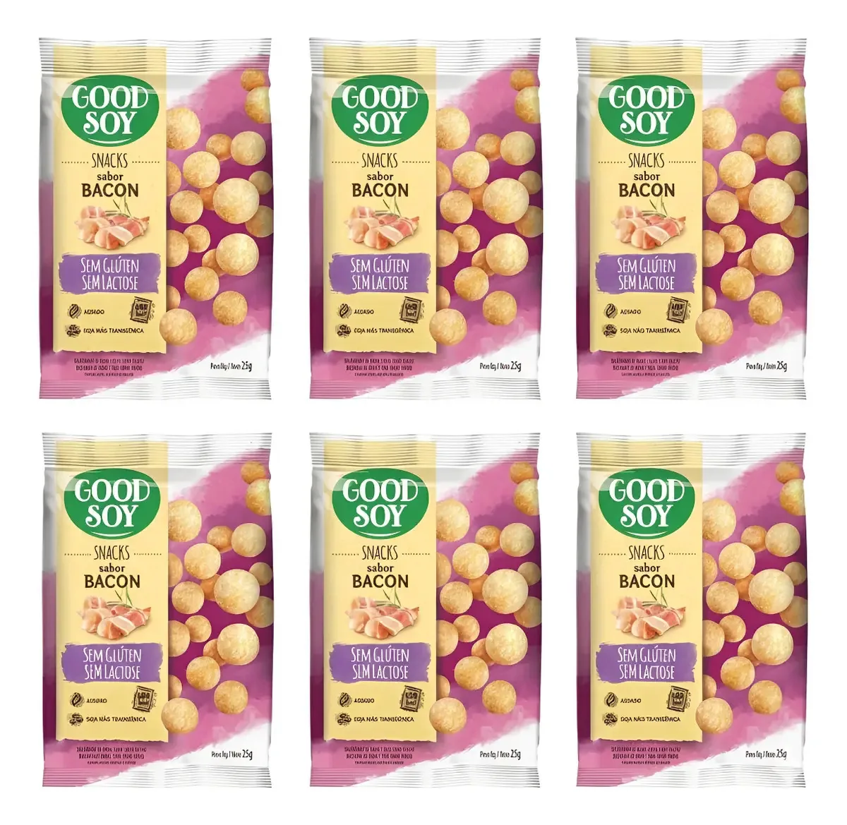 Kit 6 Snacks Bacon 25g Goodsoy Sem Gluten E Sem Lactose