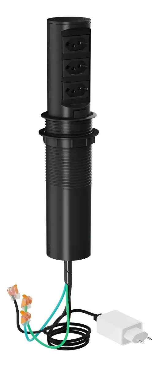 Torre Tomada Com Indução E 3 Tomadas Para Air Fryer- Tr03w Cor Preto