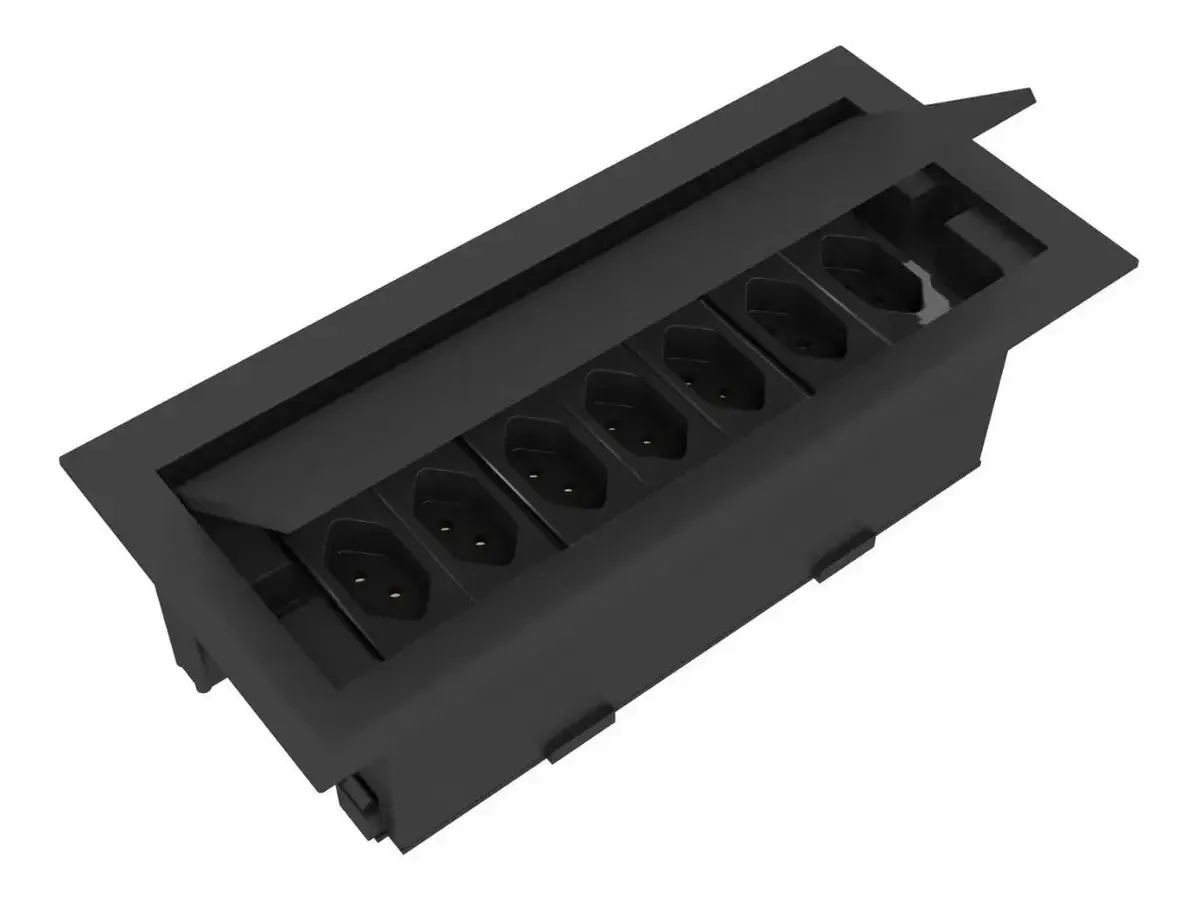 Caixa De Tomada Embutir Bancada E Mesa Com 7 Tomadas Cx07f Cor Preto