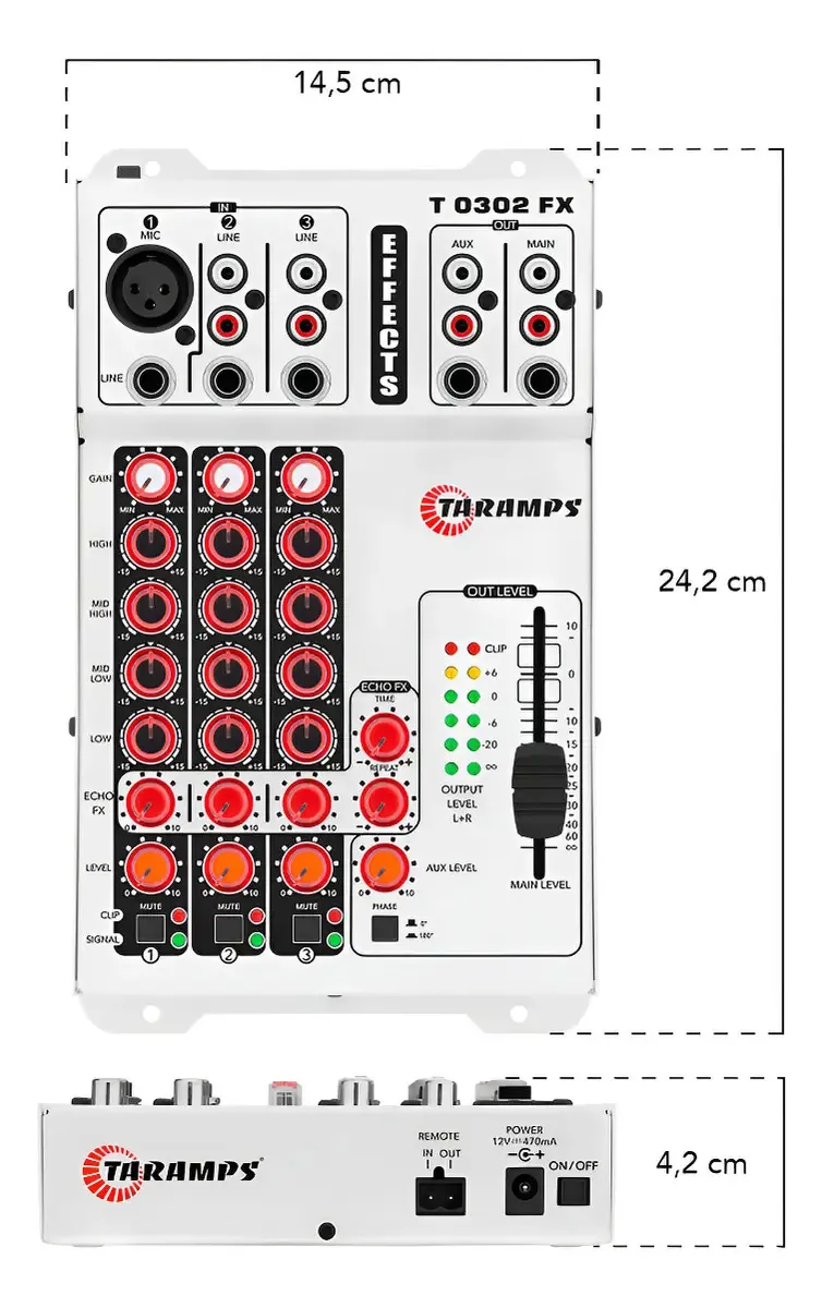 Mesa de Som Taramps T0302 FX Vermelha Efeito Echo audio