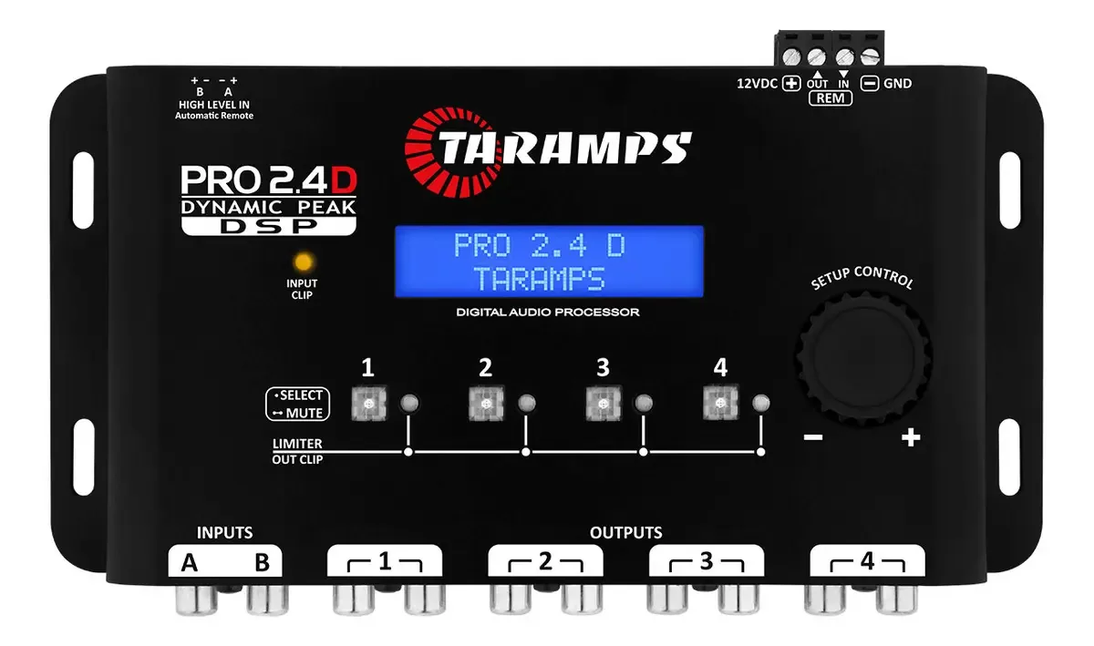 Processador De Audio Digital Taramps Pro 2.4D Equalizador 2 Entradas 4 Saidas 12v Crossover Som Automotivo 4 Vias