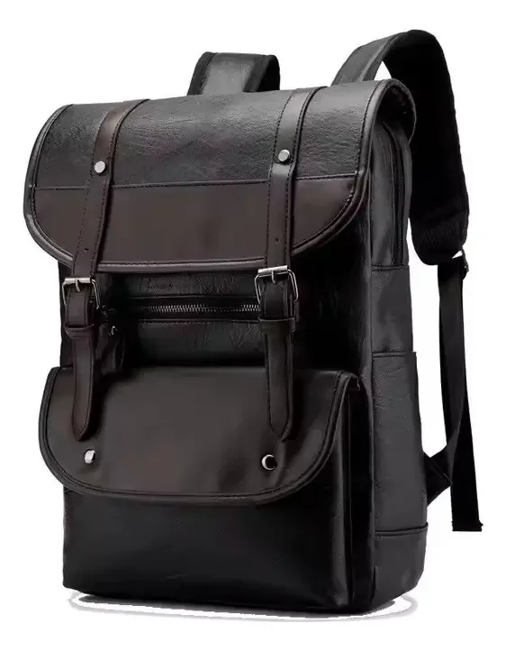 Mochila De Couro Marrom Escuro Luxo Fivelas Moderna Laptop Cor Marrom-escuro