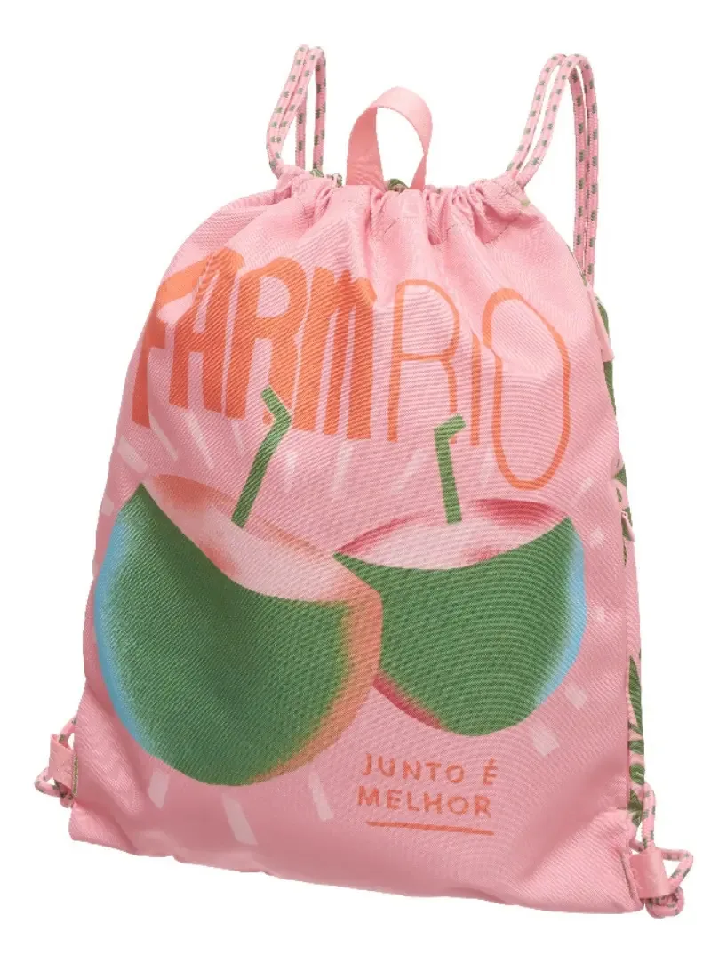 Bolsa Farm Praiana Floral Renda Rosa Acambamento dos ferragens Níquel Cor Rosa-claro
