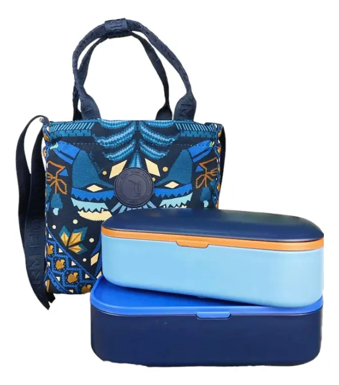 Lancheiras Farm Lancheira Com Recipientes Lenço Magia Tropical Cor Azul-marinho - 11cm X 14cm