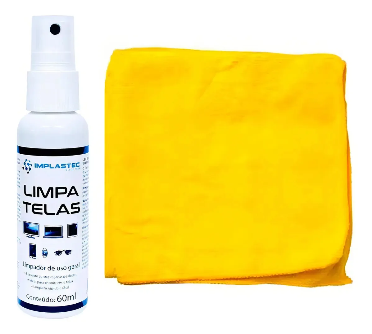 Kit Limpa Telas Clean 60ml Com Pano Microfibra Amarelo