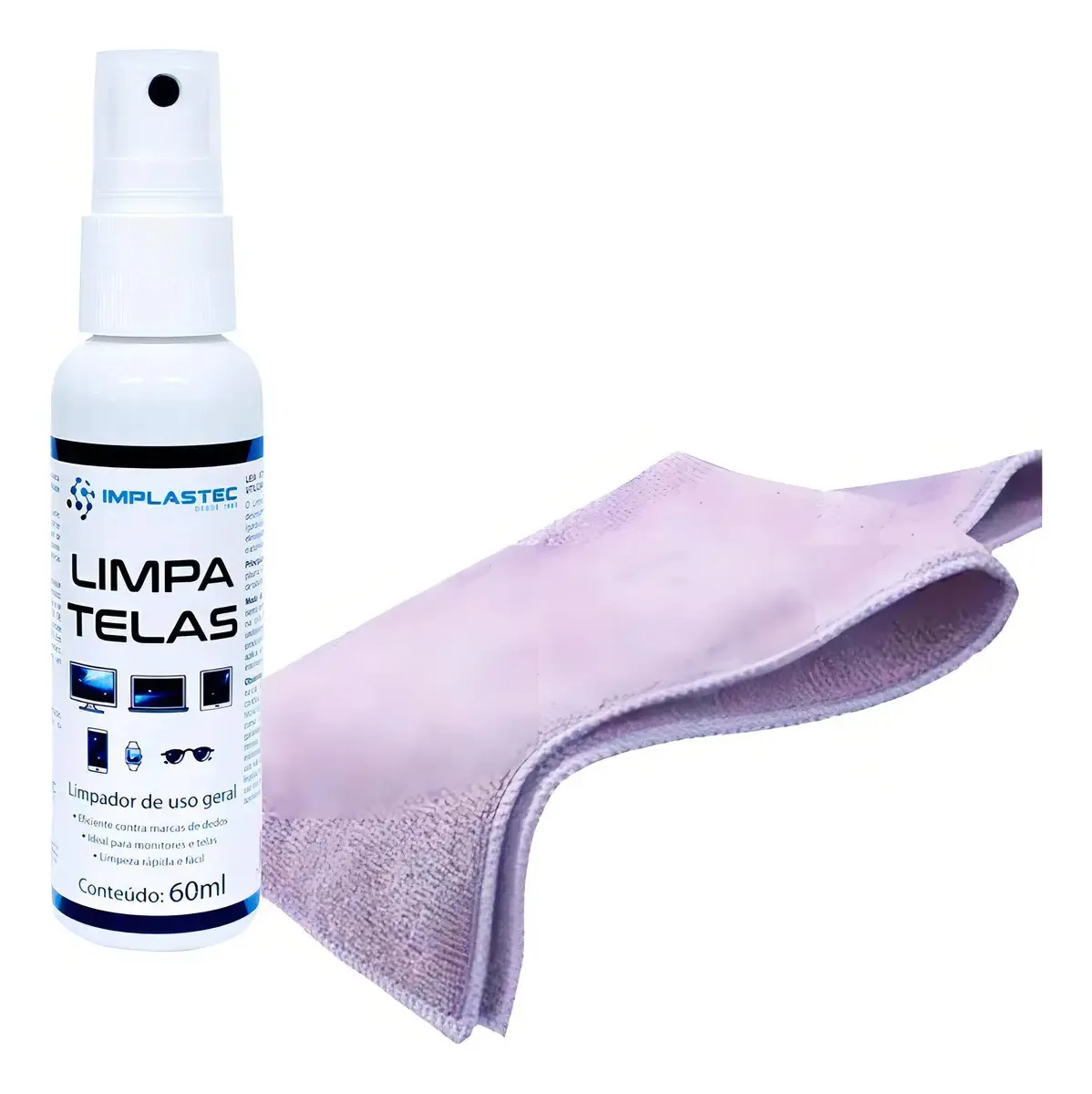 Kit Limpa Telas Implastec Clean 60ml com Pano Microfibra Lilás