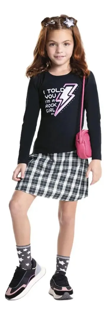 Conjunto Baby Look Longa Shorts Saia Boca Grande Tamanho 6