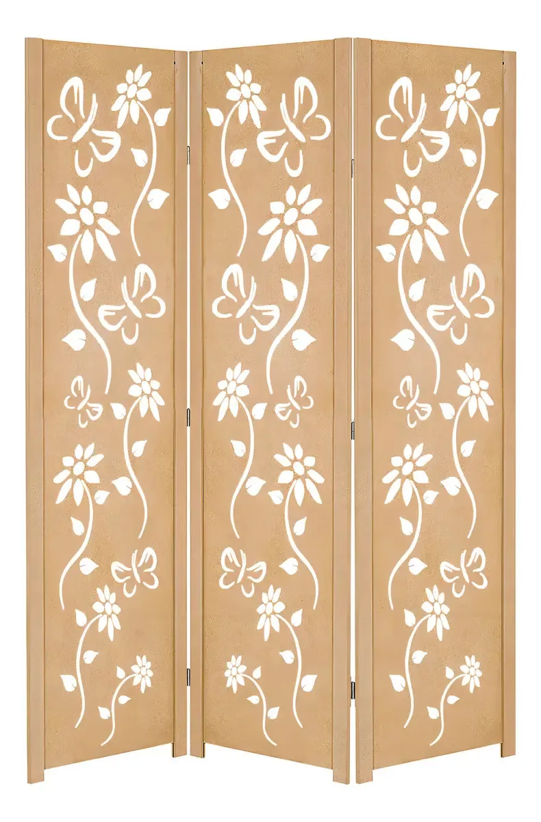 Biombo Madeira MDF 3 Folhas Floral Divisória Interior JT Home