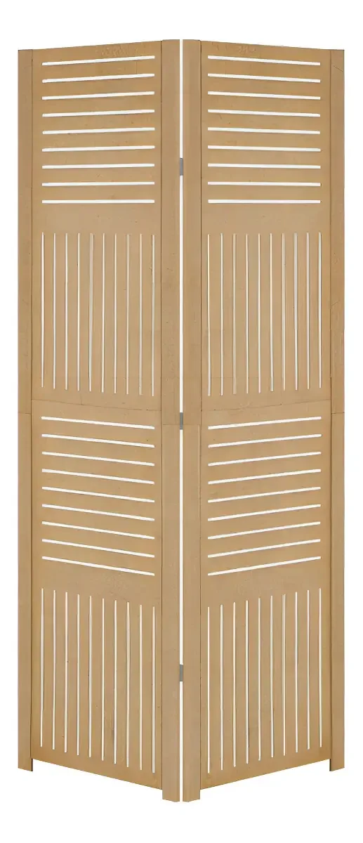 Biombo Bege Madeira 2 Painéis 1,78m Divisor JT Home Designs Orientais