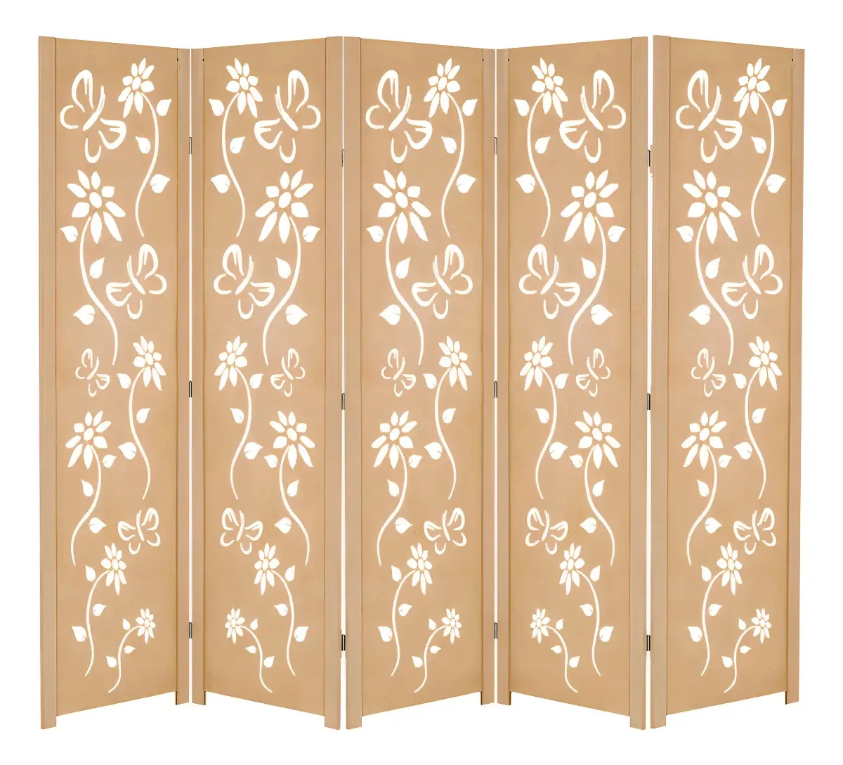 Biombo Sanfonado MDF 5 Folhas Florido Estilo Oriental JT Home 1,75m