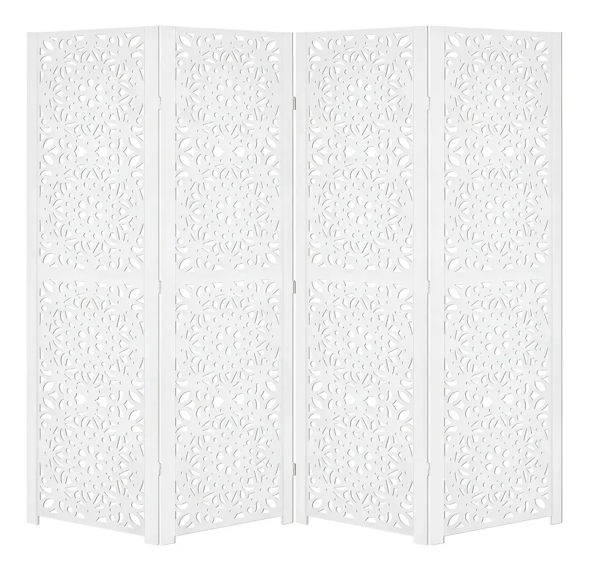 Biombo Branco MDF 4 Painéis Mandala JT Home Divisória Decorativa Sanfonado