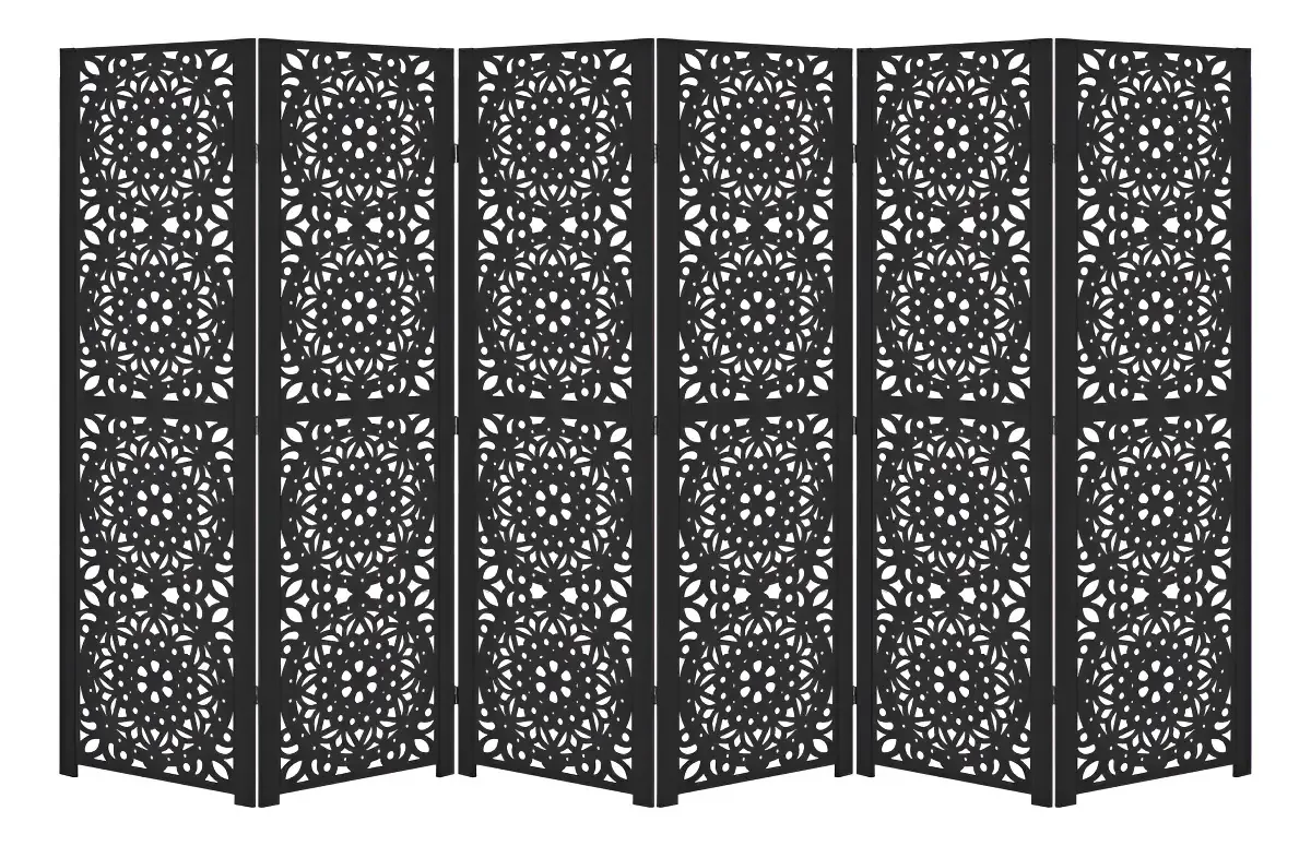 Biombo Mandala Sanfonado Móvel 6 Painéis MDF Preto 1.75m JT Home