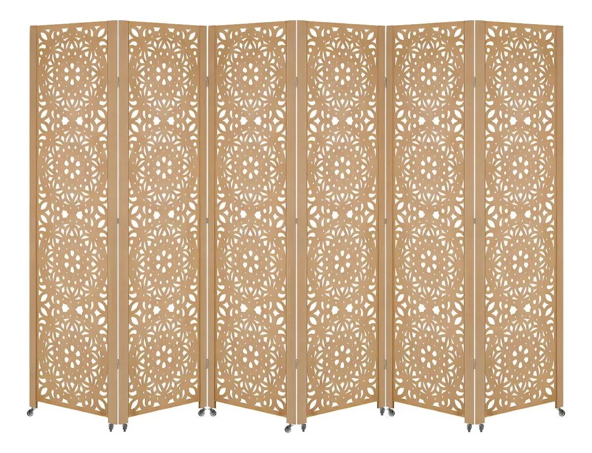 Biombo Divisória JT Home 6 Painéis 1,75m Madeira MDF Estilo Oriental