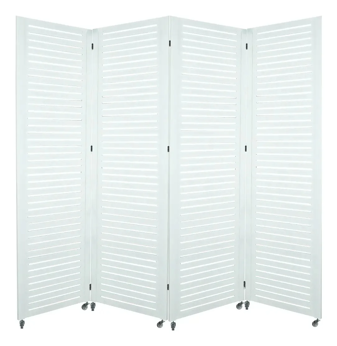 4 Biombo Divisória Mdf Separador Pintado Com Rodízio Nc Cor Branco Horizontal