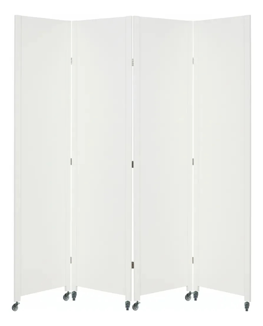 4 Biombo Divisória Mdf Separador Pintado Com Rodízio Nc Cor Branco Liso Fechado