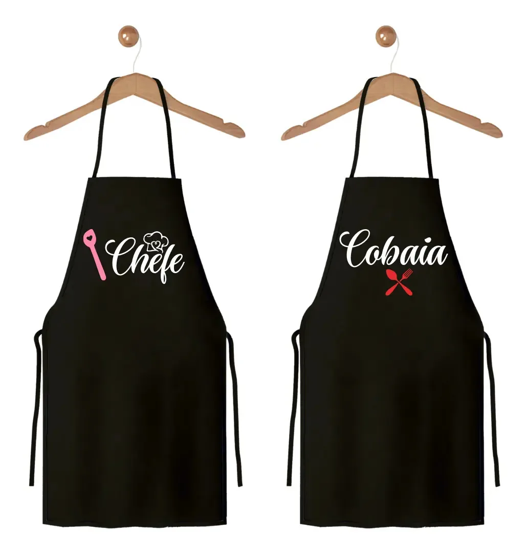 2 Aventais De Cozinha Churrasqueiro Preto Casal Chefe Cobaia