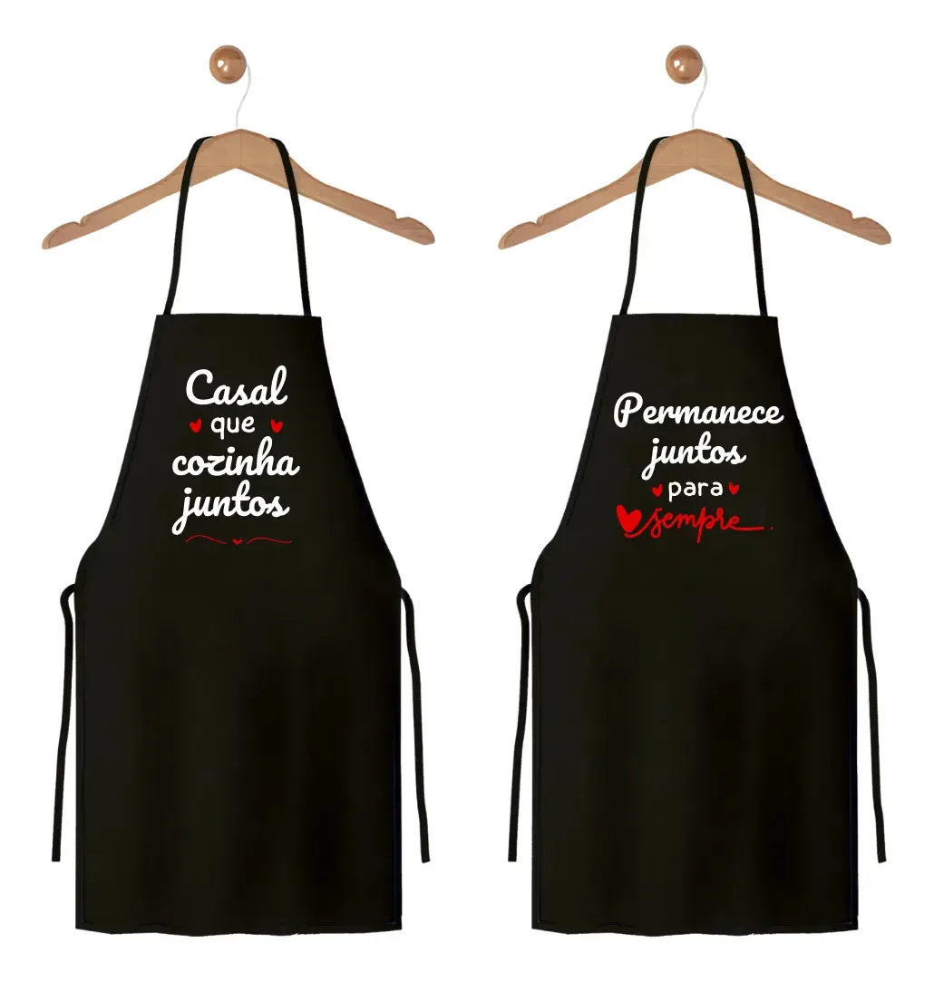 2 Aventais De Cozinha Churrasqueiro Preto Casal Juntos