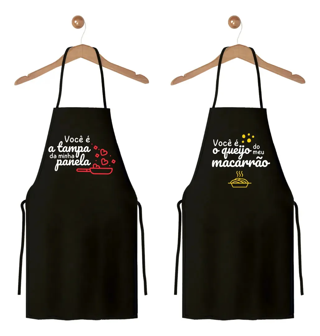 2 Aventais De Cozinha Churrasqueiro Preto Casal Completo