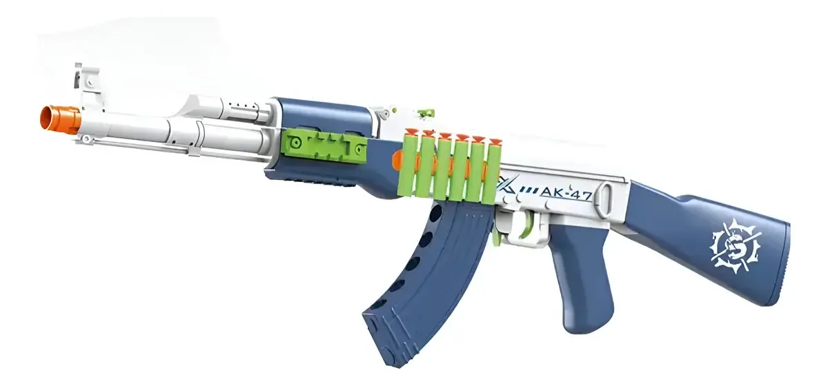 Arma Bolinha Gel Brinquedo Ak47 Dardo Nerf Metralhadora Azul E Branca
