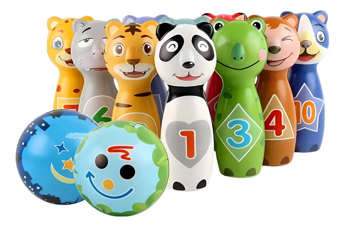 Brinquedo Boliche Animais Macio 10 Pinos 2 Bolas Castela Br Cbs0030