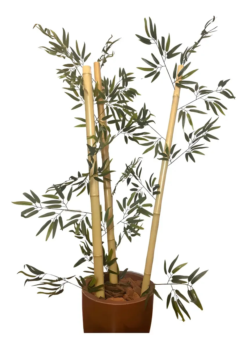 Bambu Artificial 170cm com Tronco Natural e Vaso Decorativo Verde