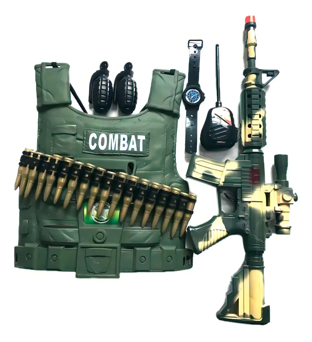 Brinquedo Kit Policial Colete, Rifle E Acessórios - Militar Cor Verde