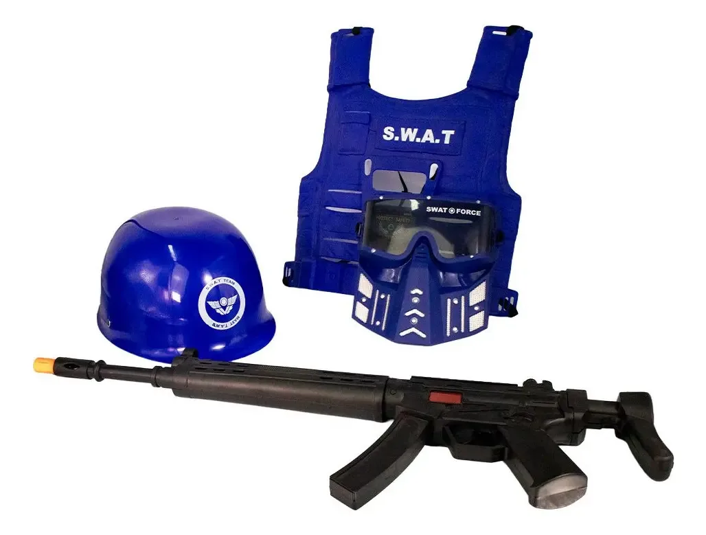 Brinquedo Kit Policial Colete Com Rifle E Acessórios - Azul