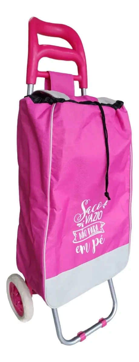 Carrinho De Feira 2 Rodas Reforçado Multiuso Prático Auxilia Cor Rosa-chiclete