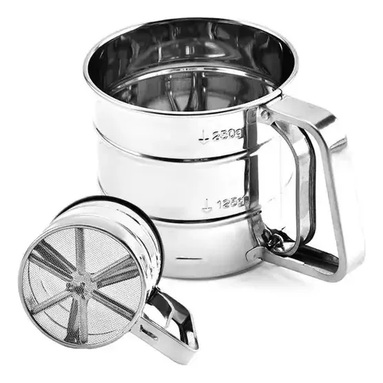 Peneira Inox Prata 10cm C/ Gatilho Para Farinha, Confeitaria e Açúcar