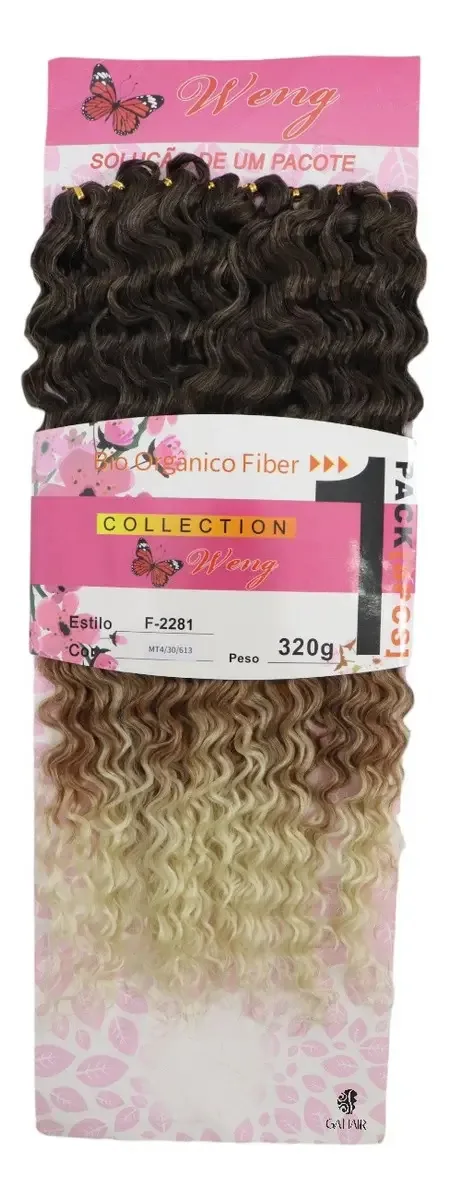Aplique de Cabelo Orgânico Weng para Crochet Braid Castanho com Acobreado e Pontas Platinadas