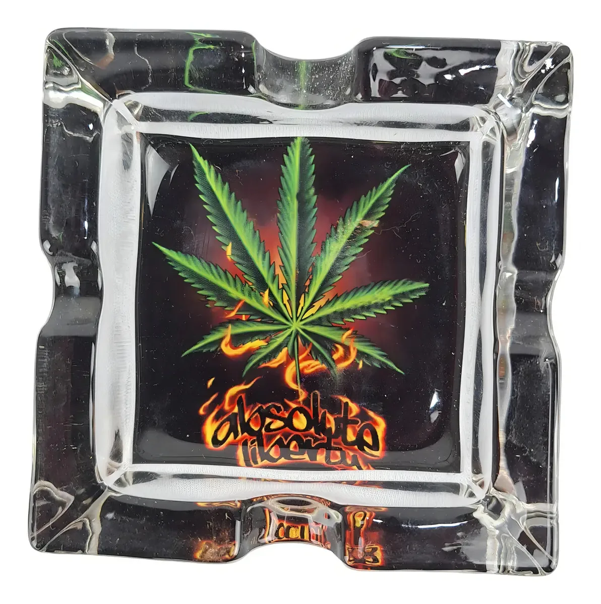 Cinzeiro De Vidro Quadrado Estampado Tm28