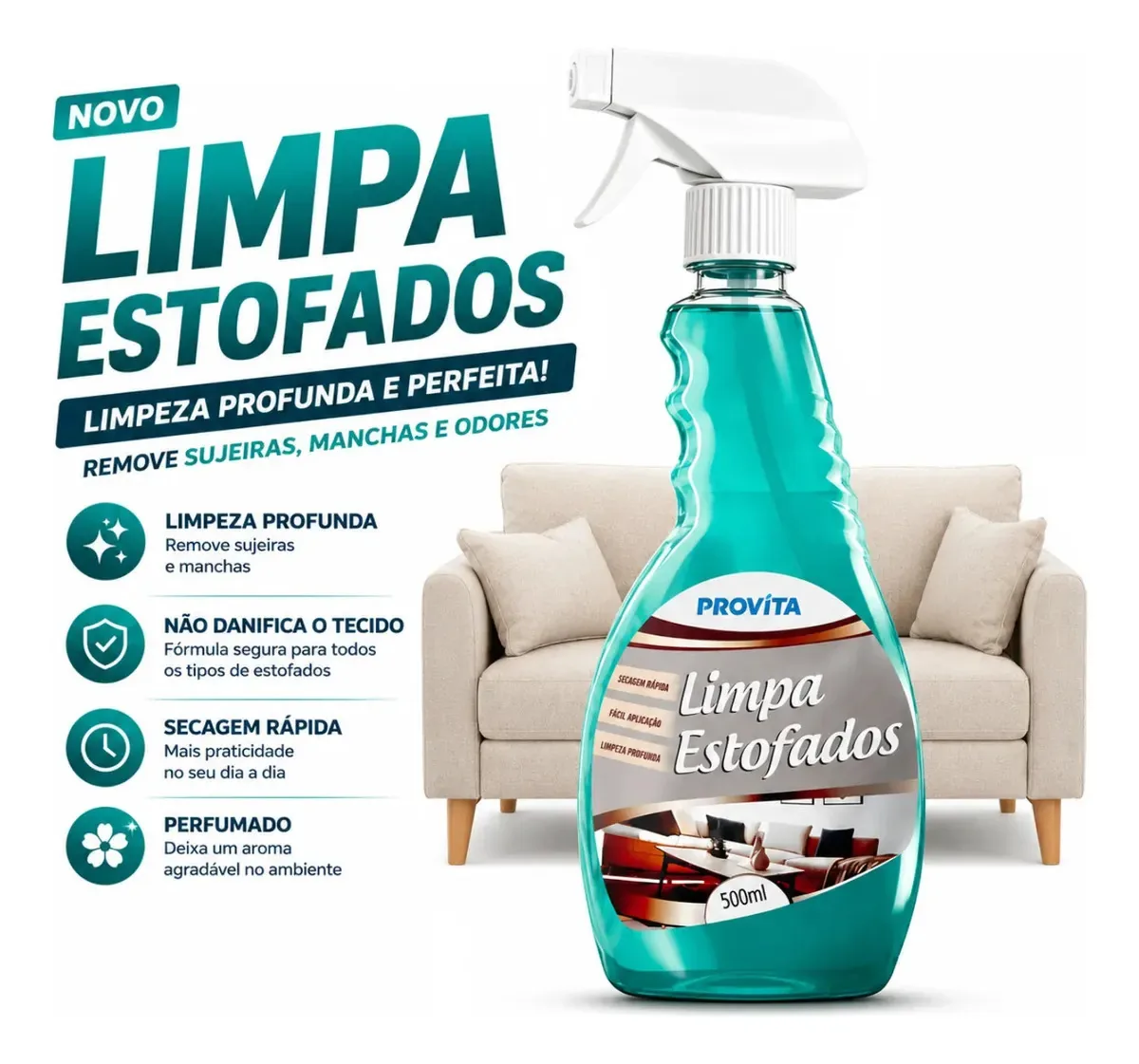 Limpa Estofado Sofá Carro Colchão Espuma À Seco 500ml