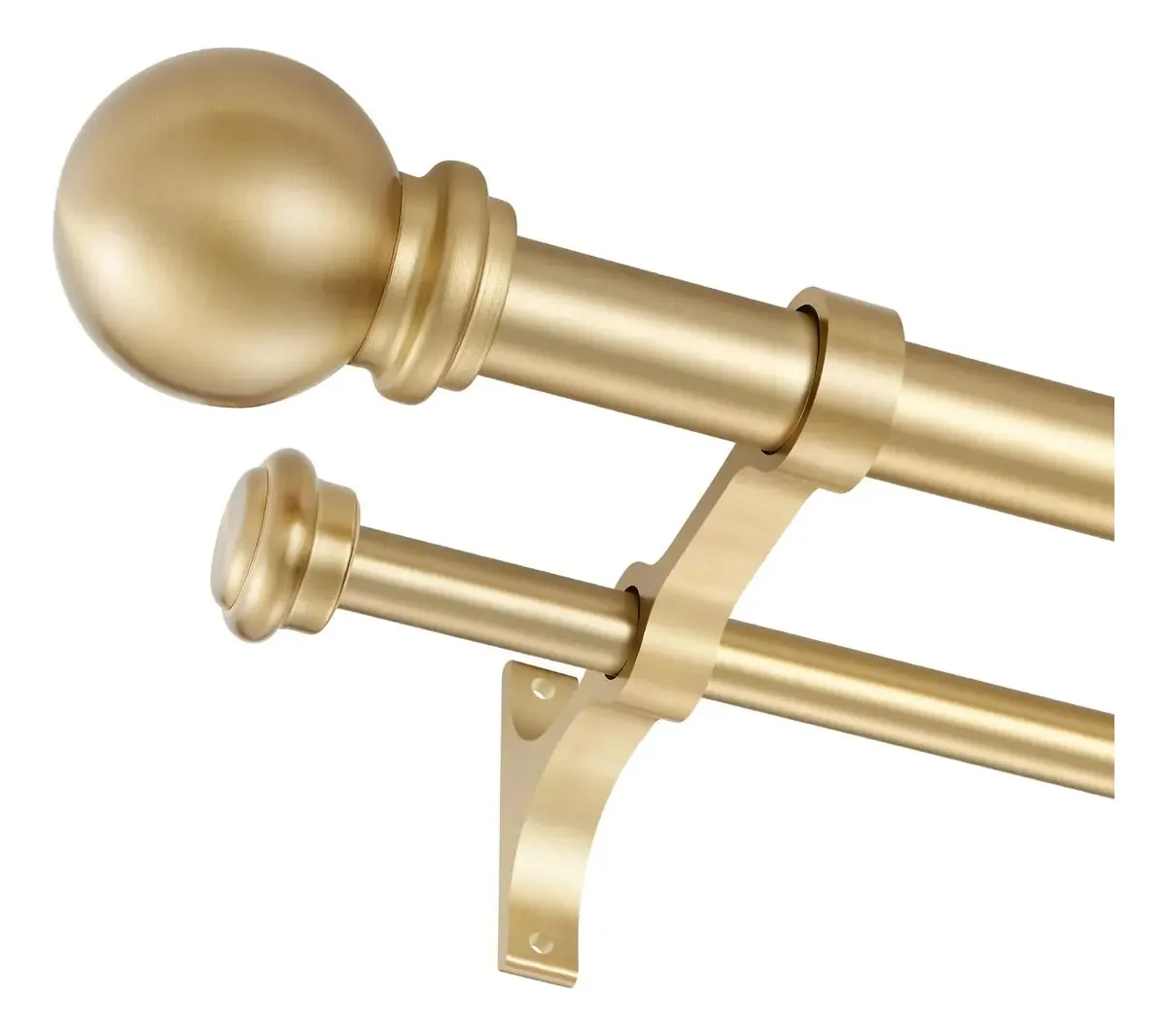 Varão Duplo Ajustável Dourado para Cortina com Ponteiras e Suporte