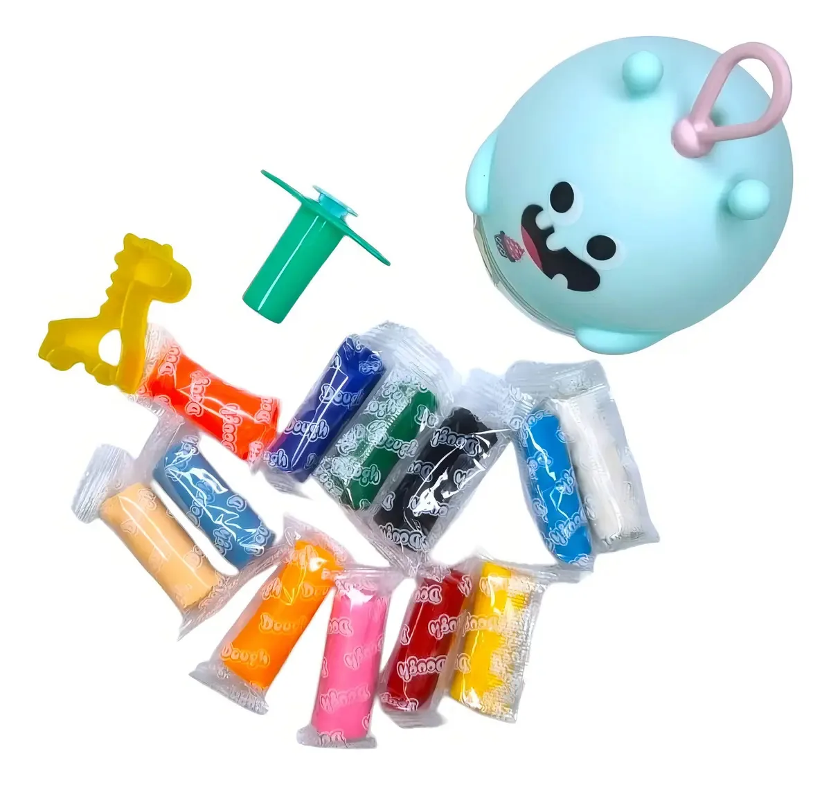Kit C/ 12 Massinhas De Modelar Monstrinho Com Utensílios Cor Azul