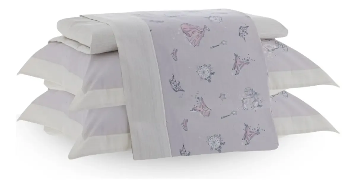Jogo Cama Casal 300 Fios Kacyumara Princesas Rosa