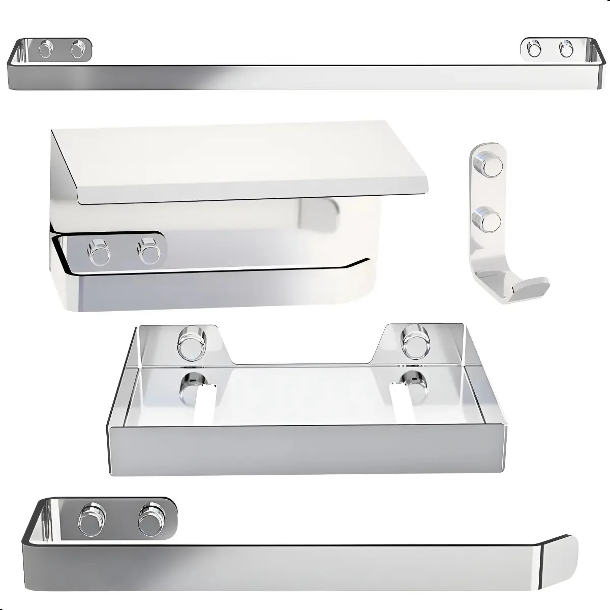 Kit De Acessórios Para Banheiro Inox E Cromado 5 Peças F.max Prateado