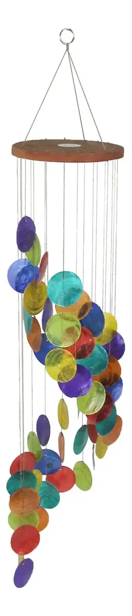 Carrilhão de vento em espiral com concha de capiz manchada, cores do arco-íris, decoração de jardim, pátio e exterior, 26 polegadas de comprimento