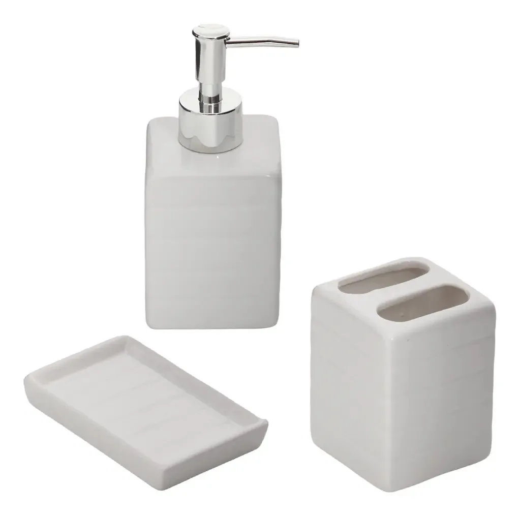 Conjunto De Porcelana Banheiro Lavatório Organização Branco