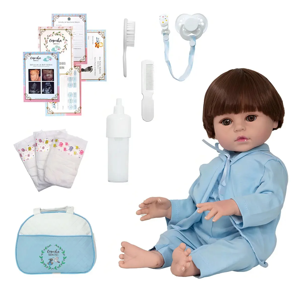 Bebê Reborn Arthur Cegonha Reborn Dolls, de 46 cm Com Acessórios