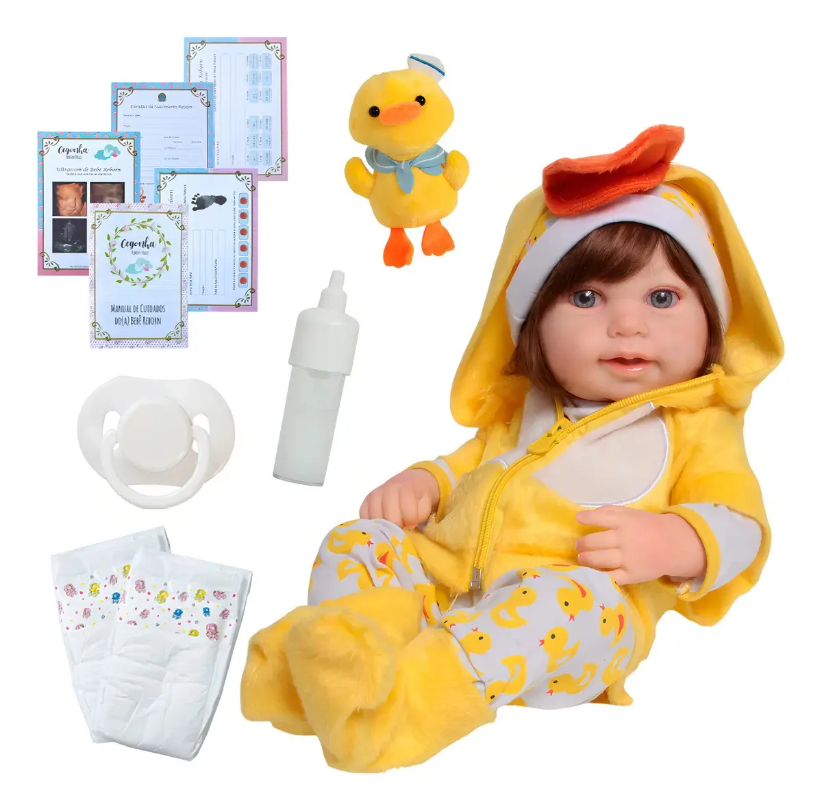 Bebê Reborn Cegonha Reborn Dolls Coleção Realista Cabelo Fio a Fio Vinil
