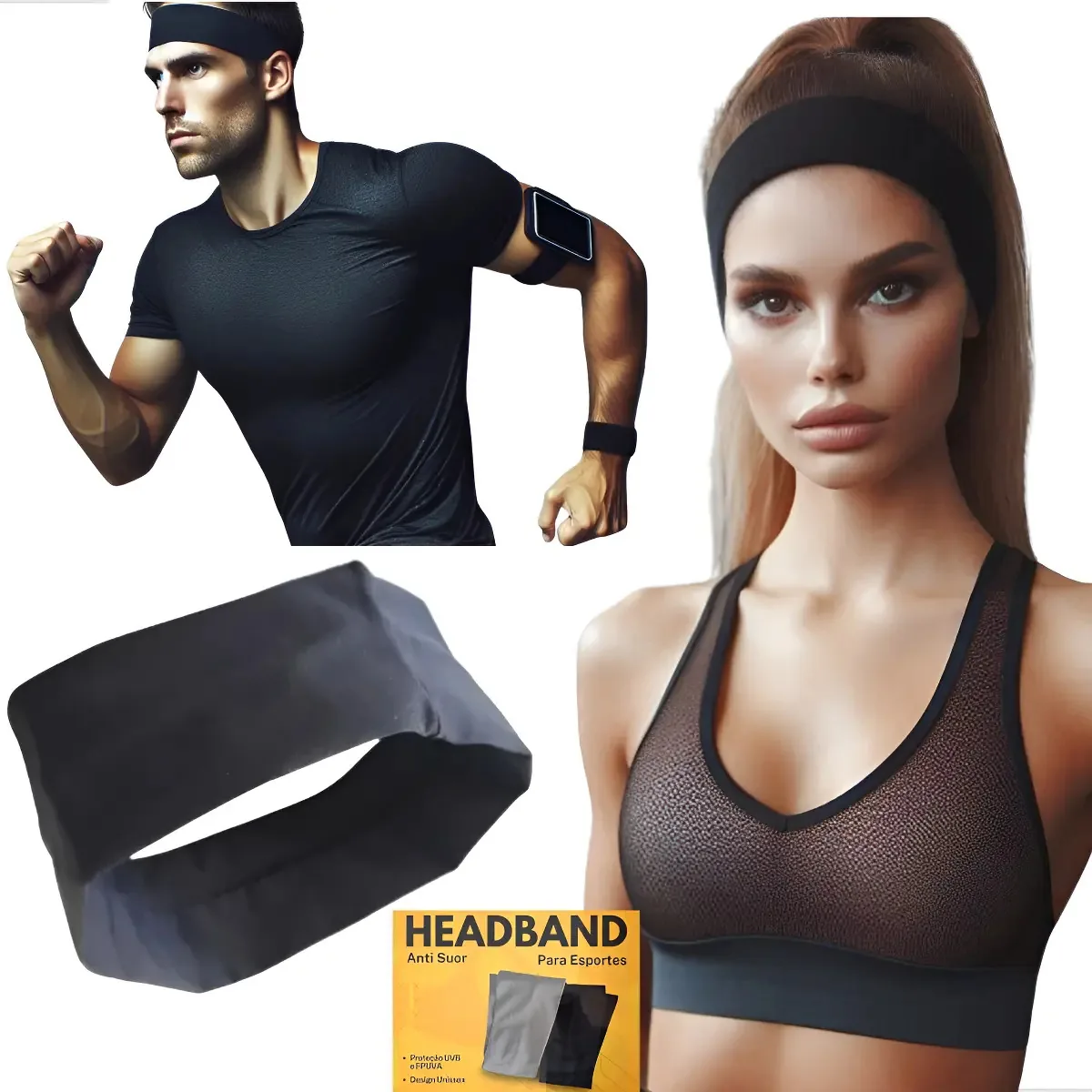 Kit 5 Faixas Headband Anti Suor Cabelo Testa Esporte Corrida Cor 5 Faixa Preta Para Treino Testeira Headband Faixa Cabelo Tamanho Único